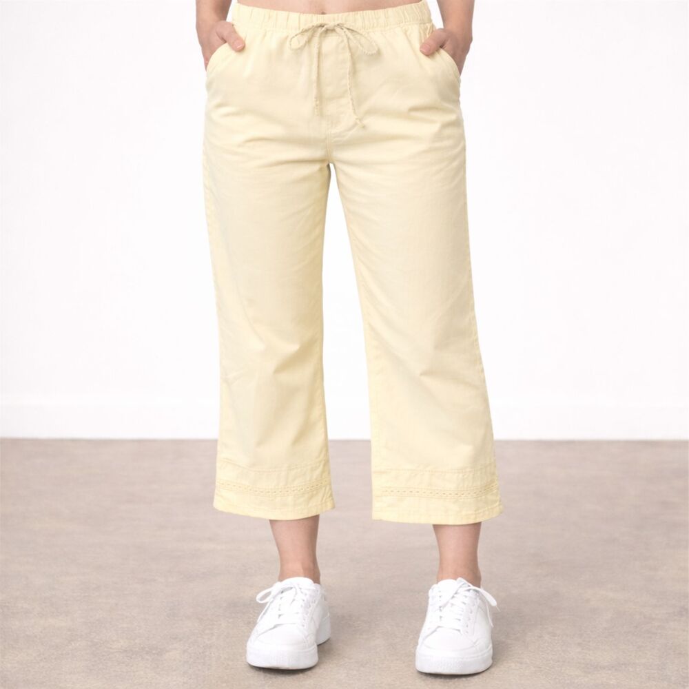 J Jill Pants Womens 12 Yellow Cotton Lycra Stretch Eyelet Detail Drawstring